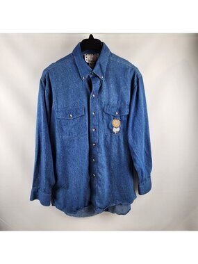 Crazy Cowboy Rodeo Western Shirt Mens XL Aztec L/S Embroidered Denim Chambray